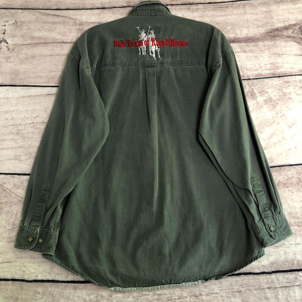 Royal Queen Polo Team Shirt M Mens Green Button Up R Q Embroidered Logo Korea